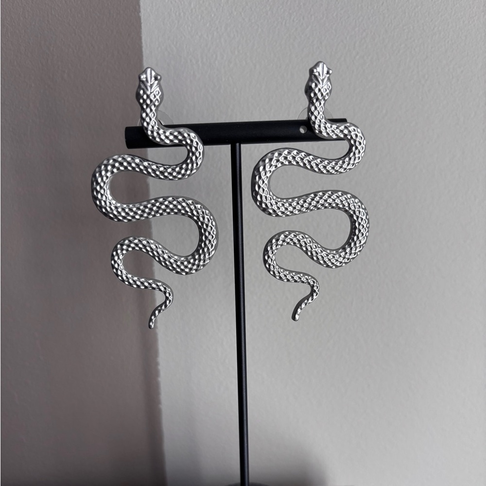 Statement Silver Color Snakes Earrings